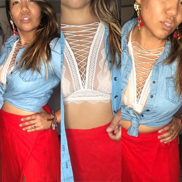 VS Very Sexy Lace up High neck Bra Ivory Lace NWT - Picture 5 of 8